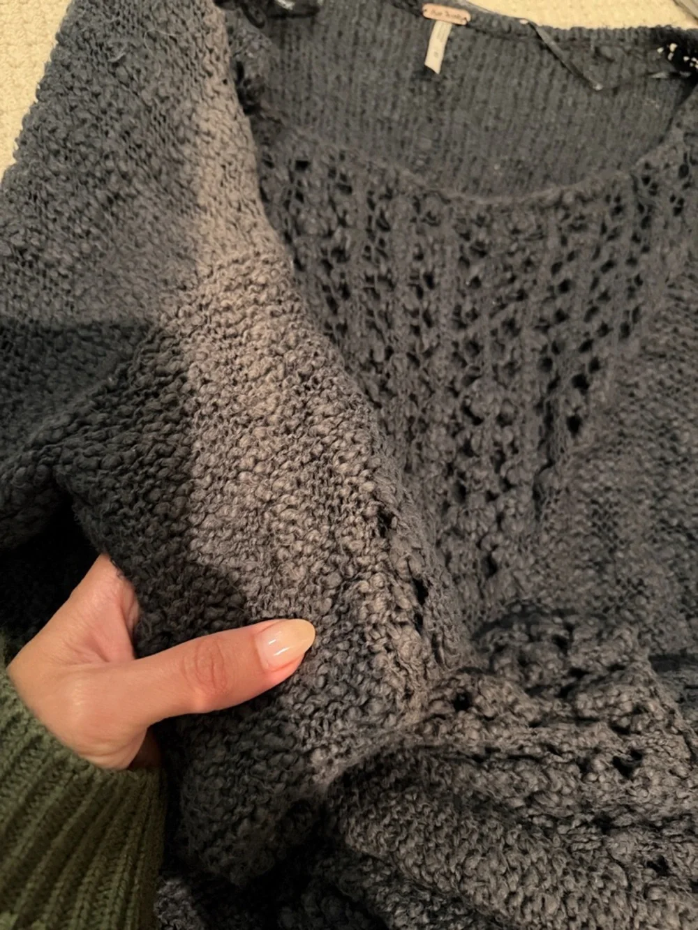 Free People grey crochet sweater size medium